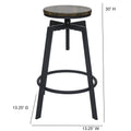 39.5 In.H Black Finish Low Back Wood Frame Barstool Wood Seat Set Of 2 41