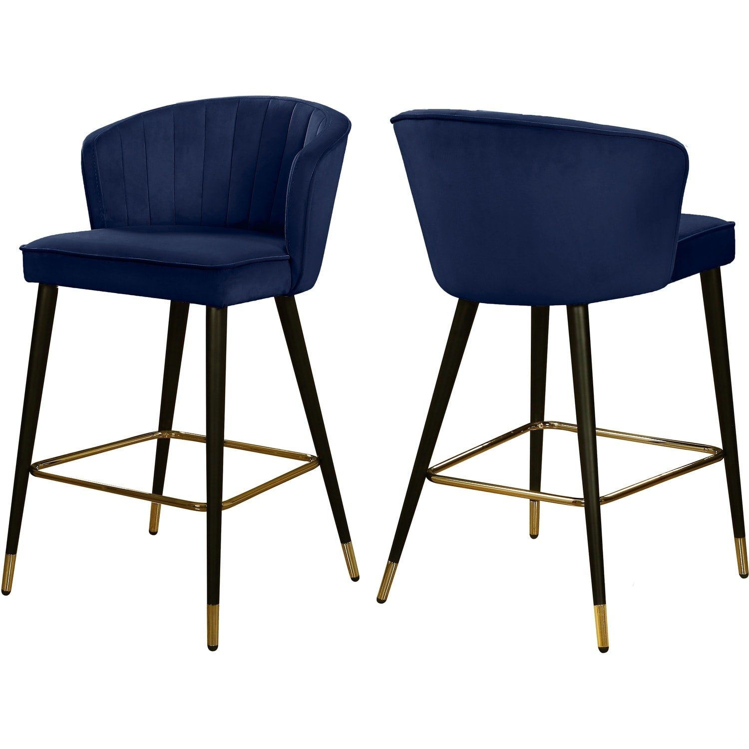 39.5 In.H Blue Finish Low Back Metal Frame Barstool Velvet Seat Set Of 2 41