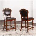 39.5 In.H Brown Finish Low Back Wood Frame Barstool Leather Seat Set Of 2 41