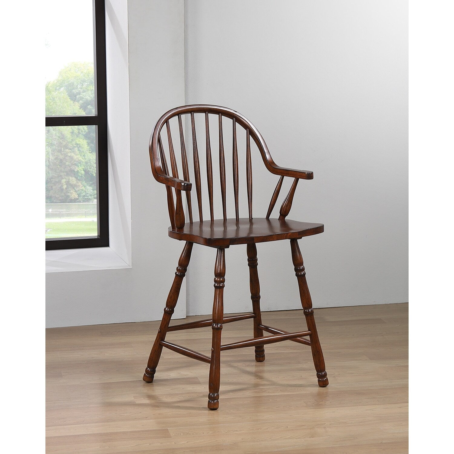 39.5 In.H Brown Finish Low Back Wood Frame Barstool Wood Seat Set Of 2 41