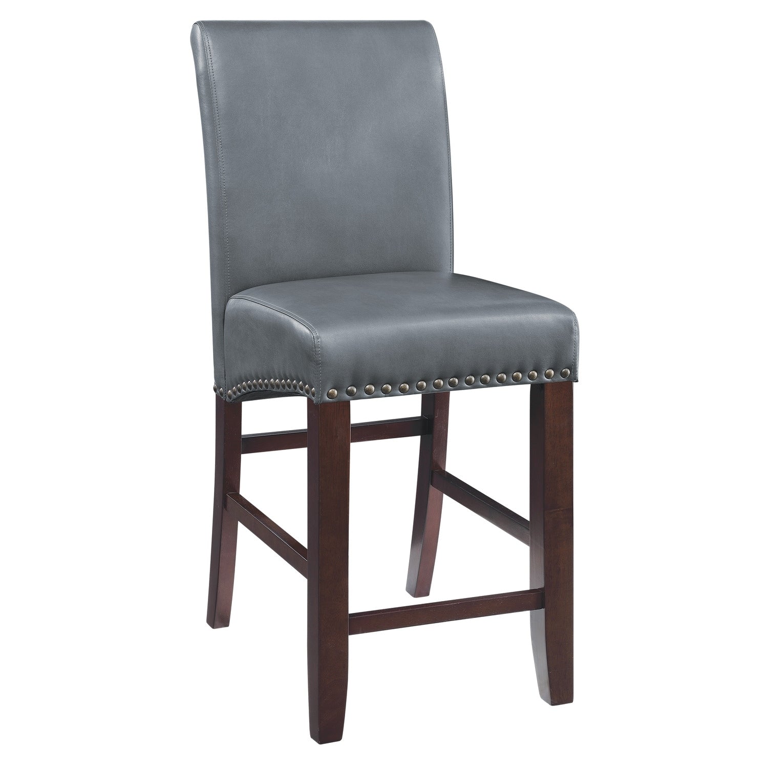 39.5 In.H Clear Finish Low Back Metal Frame Barstool Leather Seat Set Of 1 41