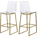39.5 In.H Gold Finish Low Back Metal Frame Barstool Wood Seat Set Of 2 41