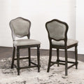 39.5 In.H Gray Finish Low Back Wood Frame Barstool Leather Seat Set Of 2 41