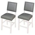 39.5 In.H White Finish Low Back Wood Frame Barstool Leather Seat Set Of 2 41