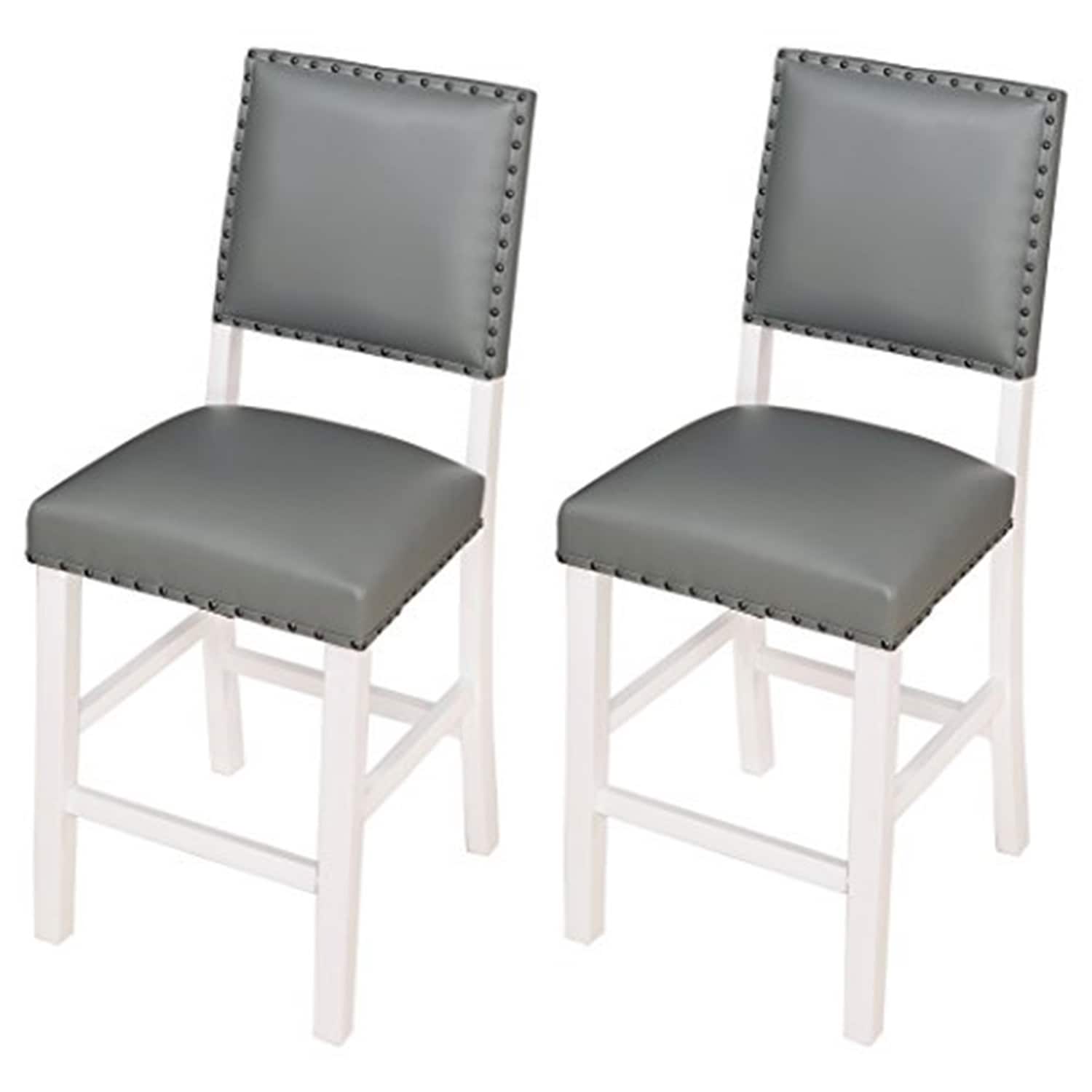 39.5 In.H White Finish Low Back Wood Frame Barstool Leather Seat Set Of 2 41