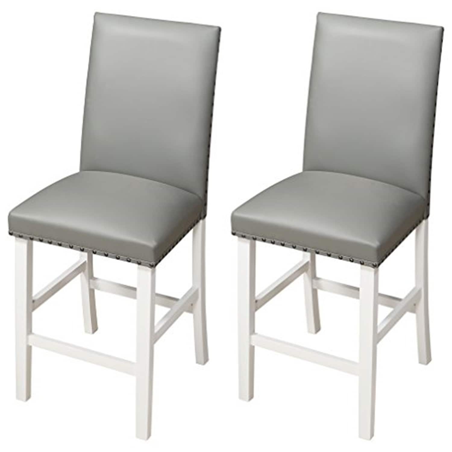 39.5 In.H White Finish Low Back Wood Frame Barstool Leather Seat Set Of 2 41