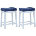 39.5 In.H White Finish Low Back Wood Frame Barstool Leather Seat Set Of 2 41