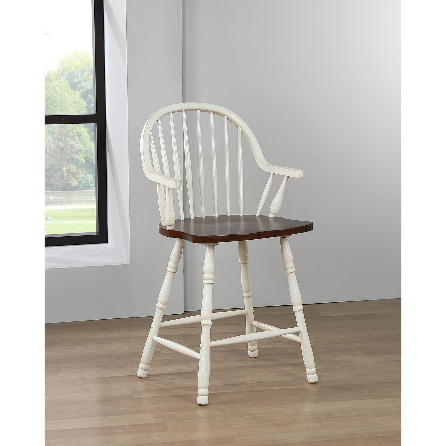 39.5 In.H White Finish Low Back Wood Frame Barstool Wood Seat Set Of 2 41