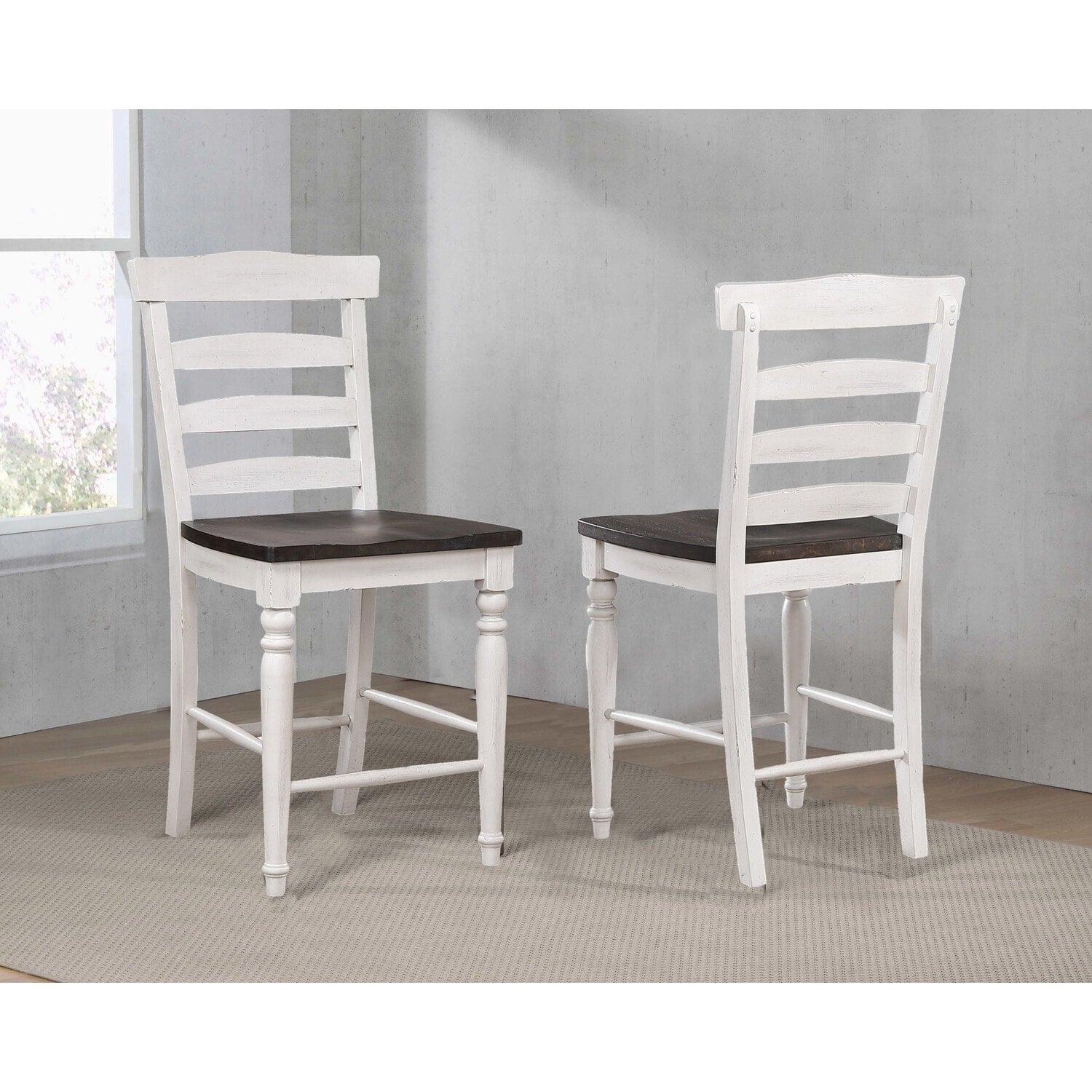 39.5 In.H White Finish Low Back Wood Frame Barstool Wood Seat Set Of 2 41