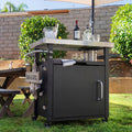39.5 Outdoor Grill Cart Kitchen Island With Storage Cabinet Black Patio Serving Cart Rolling Island