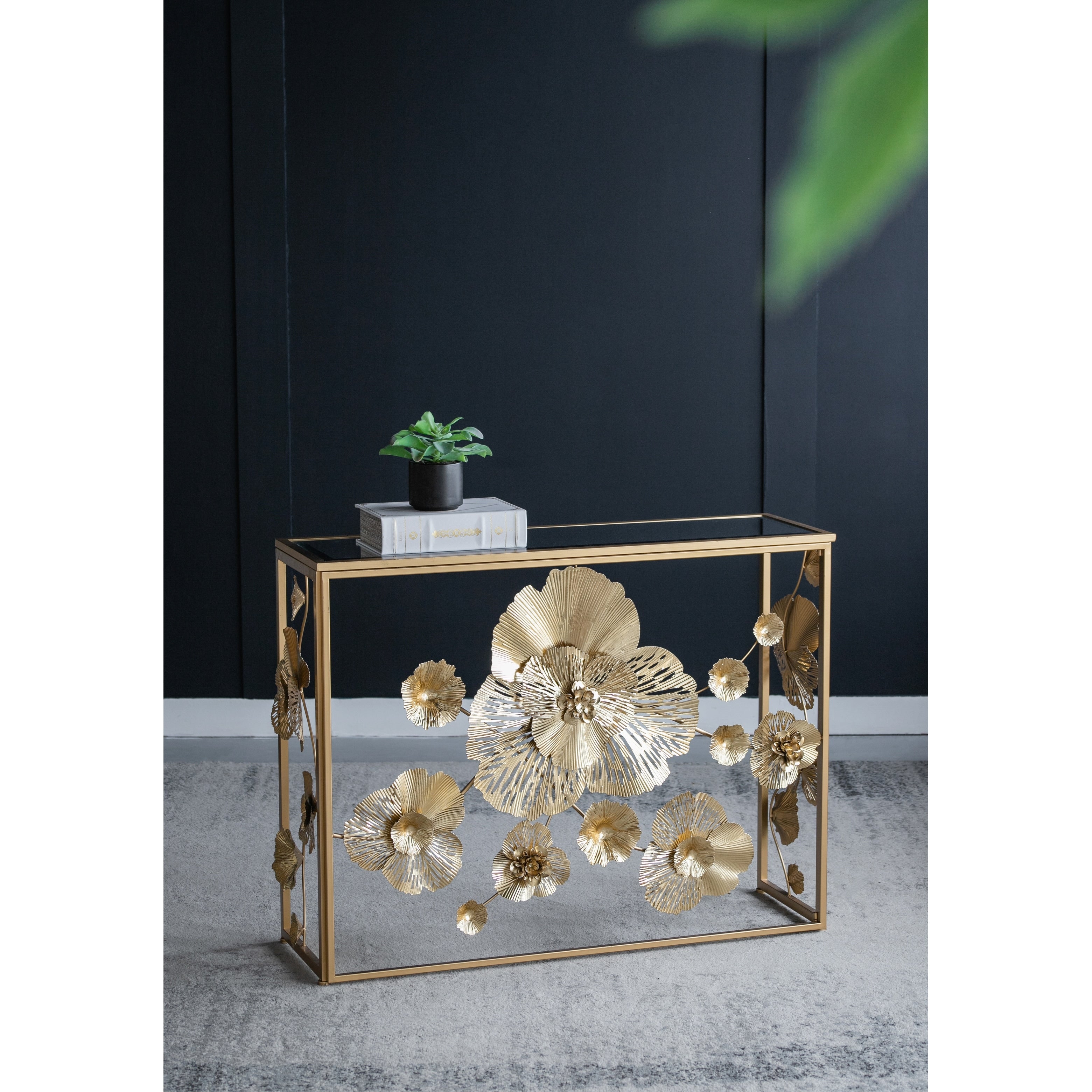 39.5 X 12 X 30.5 Gold Console Table With Mirrored Glass Top Modern Entryway Table