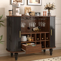 39 Fluted Liquor Coffee Bar Cabinet With 6 Wine Racks And 3 Glass Holders 4 Hidden Storage Space On The Side