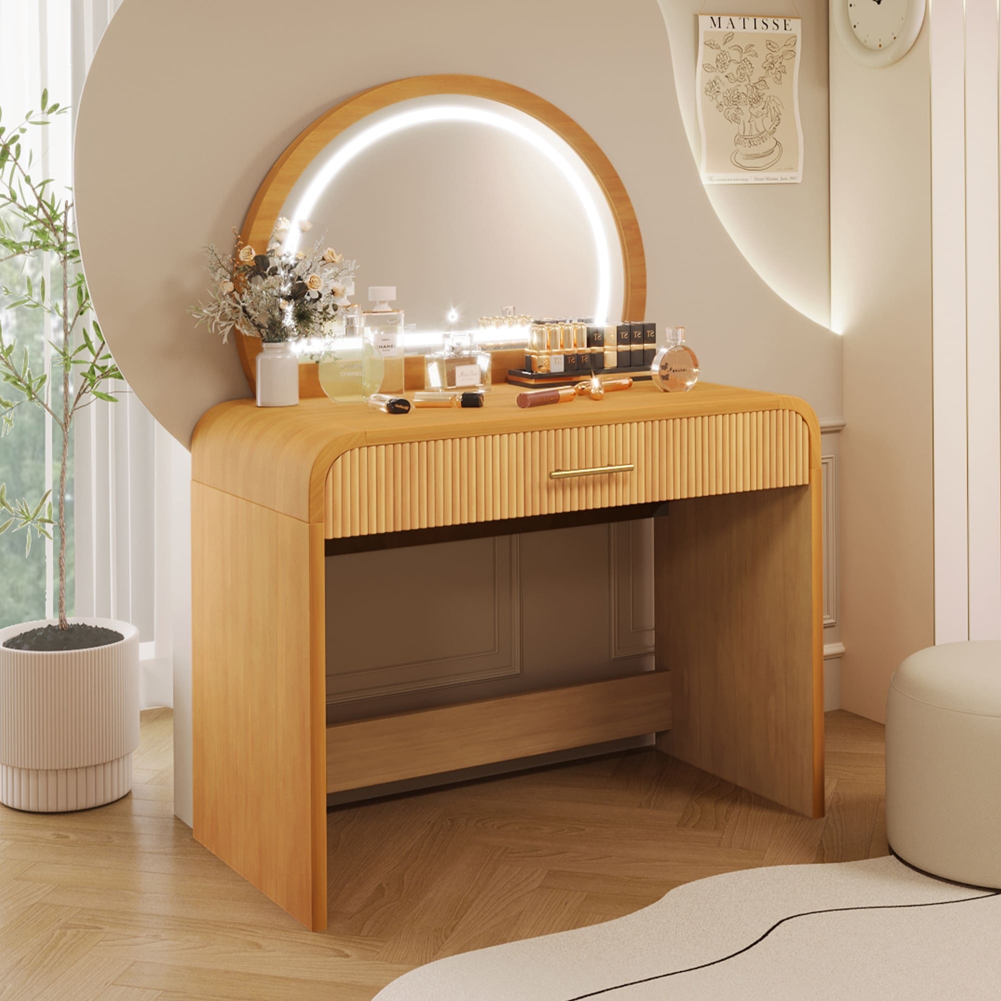 39 Makeup Vanity Desk Bedroom Dressing Table With Curved Touch Led Light Makeup Mirror