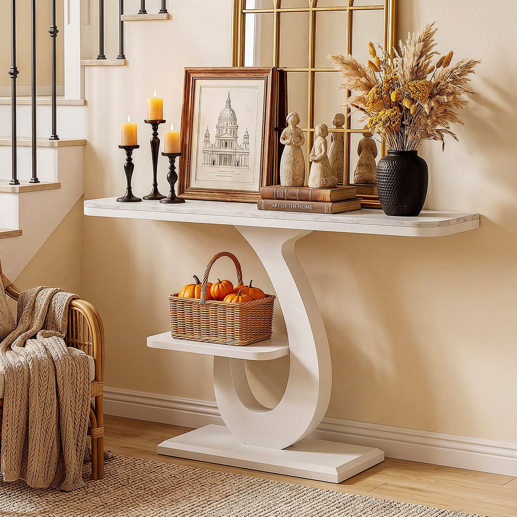 39 Modern Narrow Console Table S Shaped Metal Legs Side Table With Marble Effect Tabletop Side Storage Shelf