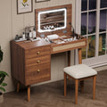 39 Retro Makeup Vantiy Set With Flip Top Mirror And Led Lights Walnut Dressing Table Desk With Stool