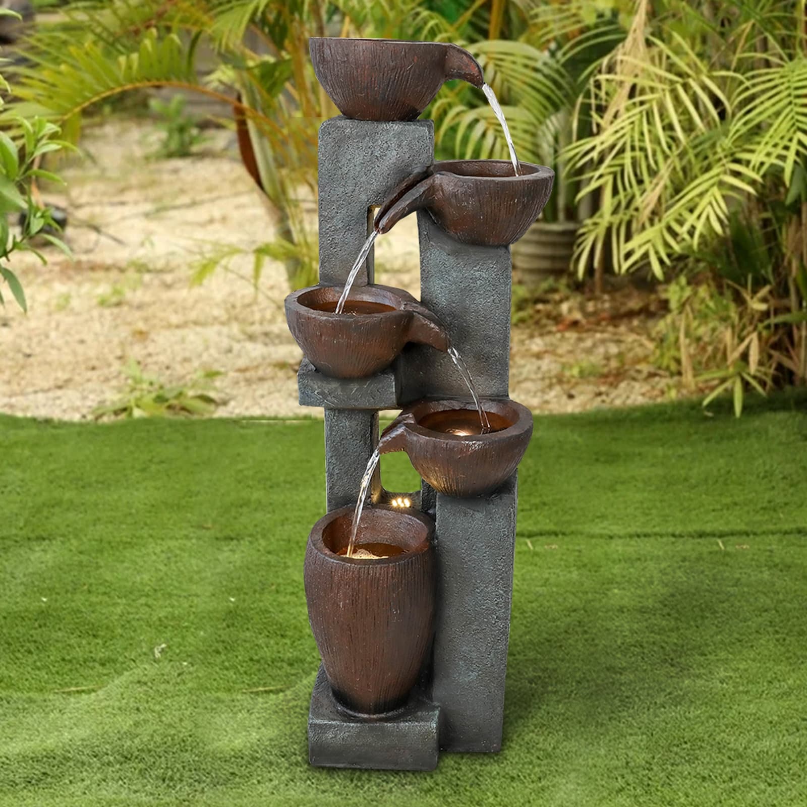 39 H Modern Outdoor Fountain 5 Crocks Outdoor Garden Fountains With Led Light For Garden Patio