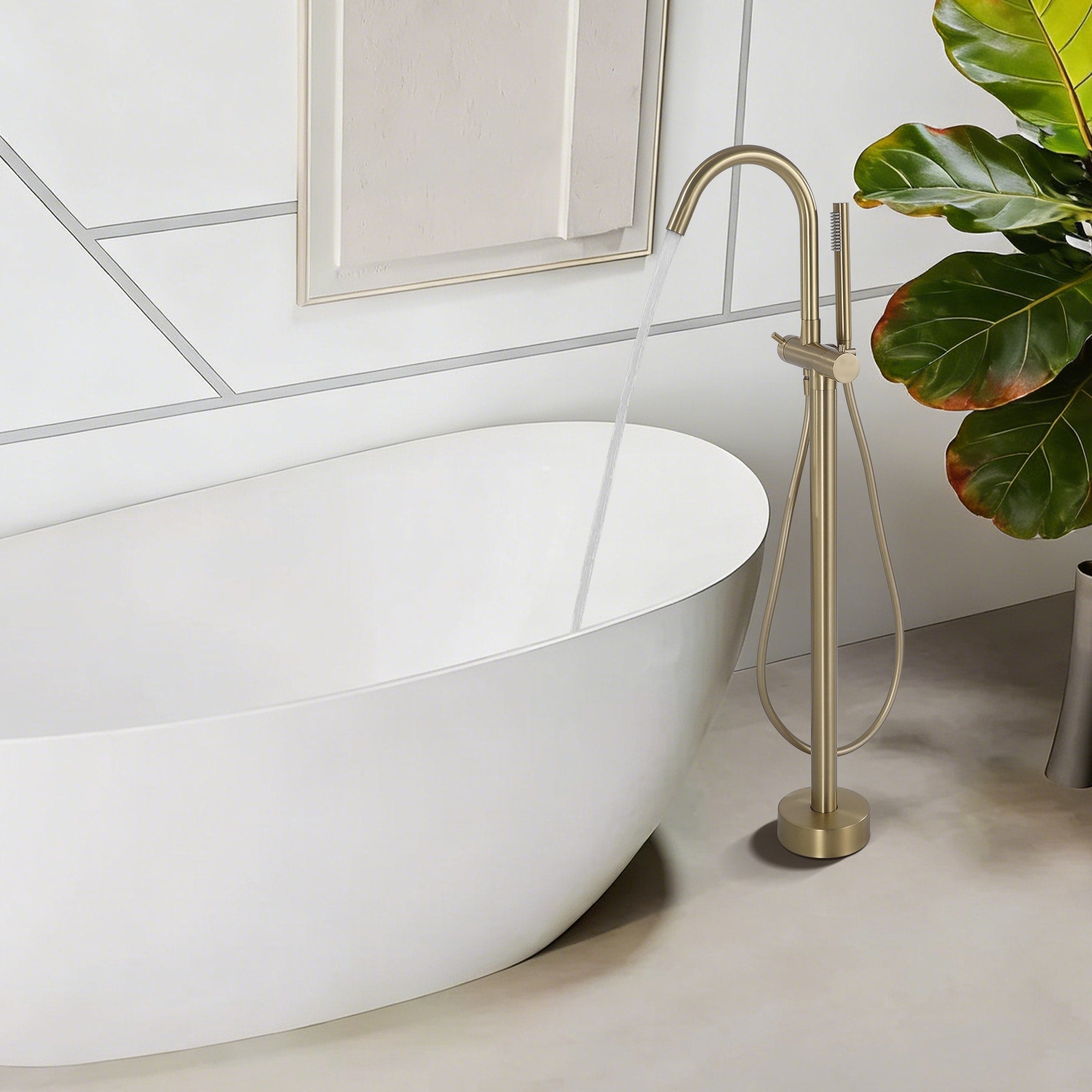 39 H Single Handle Floor Mounted Freestanding Tub Filler With Handheld Shower