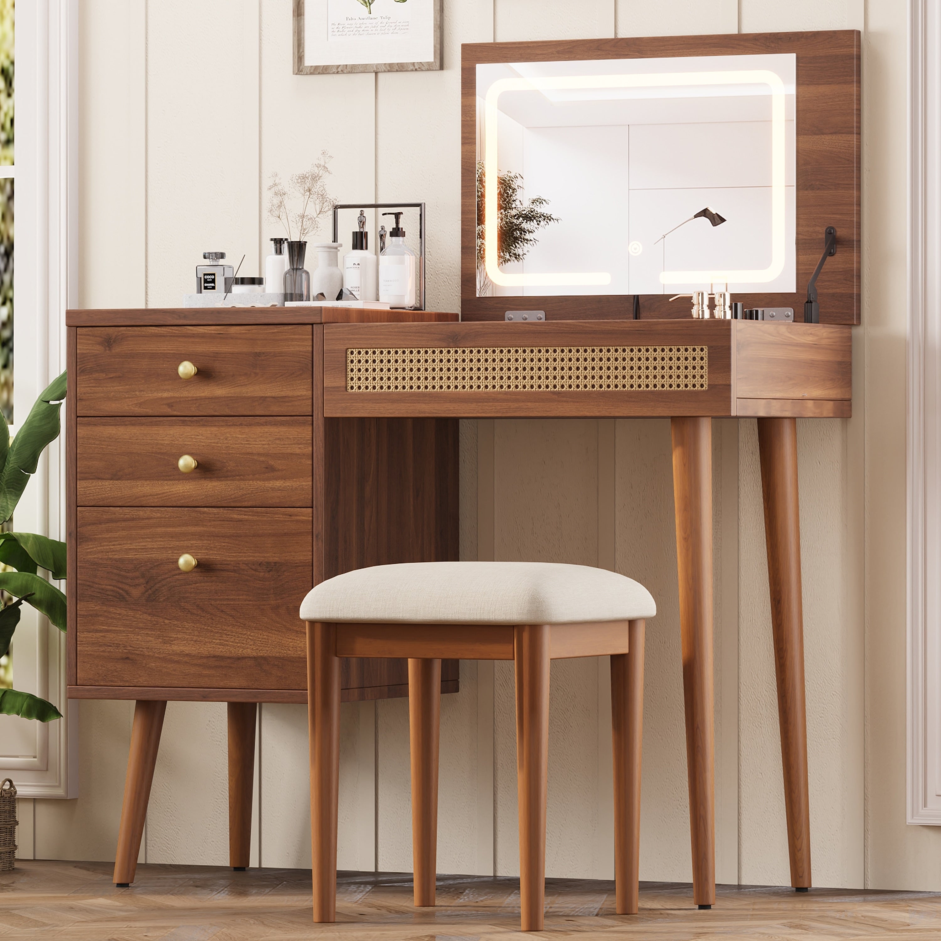 39 Vantiy Desk With Mirror And Led Lights Dressing Table With Flip Top Tabletop Vanity Desk With Storage 3 Drawers