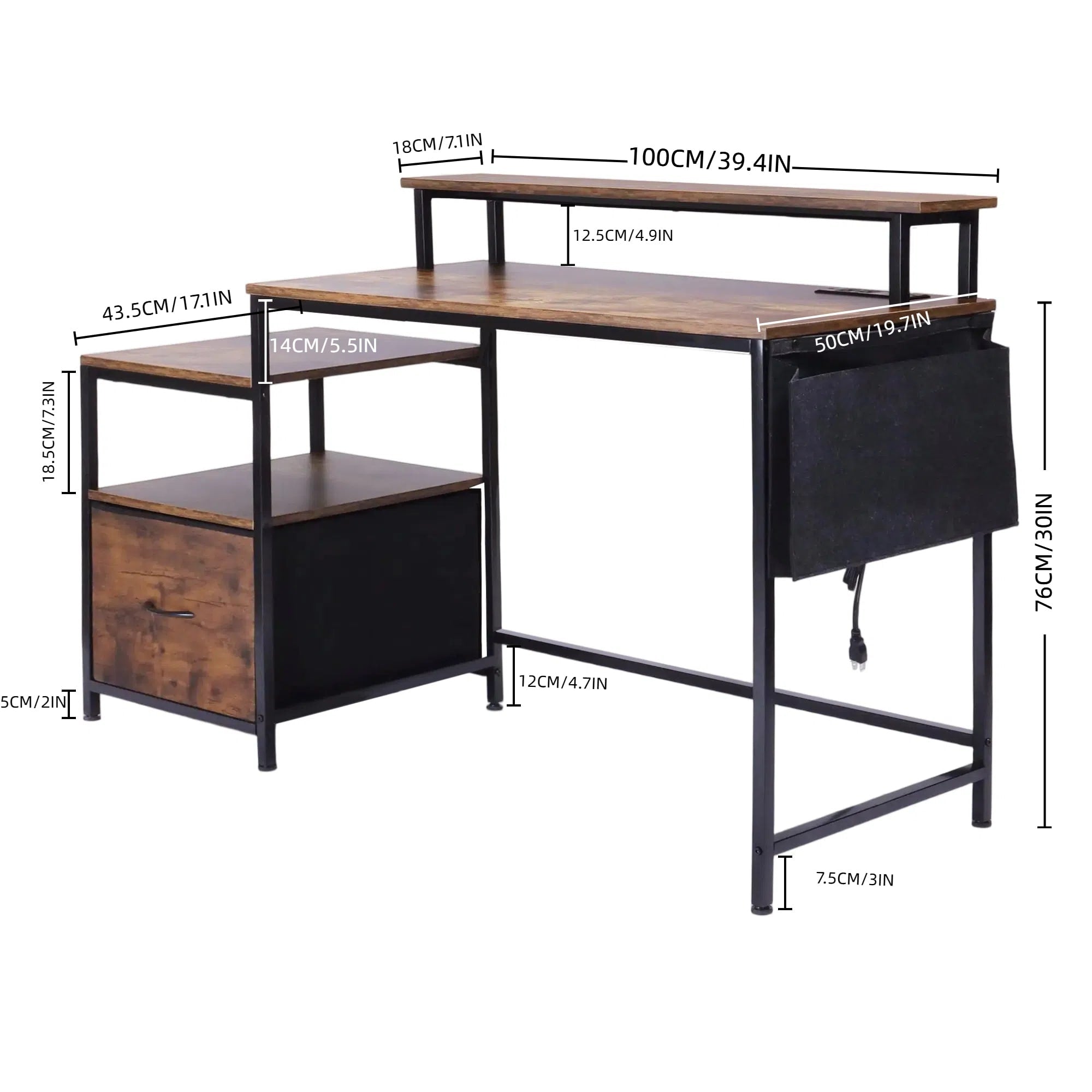 39 Computer Desk With Led Lights Usb Ports Small Workstation With Drawer Storage Shelves Monitor Stand For Home Office