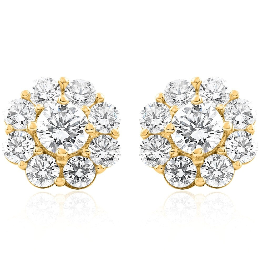 Ex3 14K Yellow Gold 3 Ct Tdw Diamond Halo Studs Lab Grown G H Si