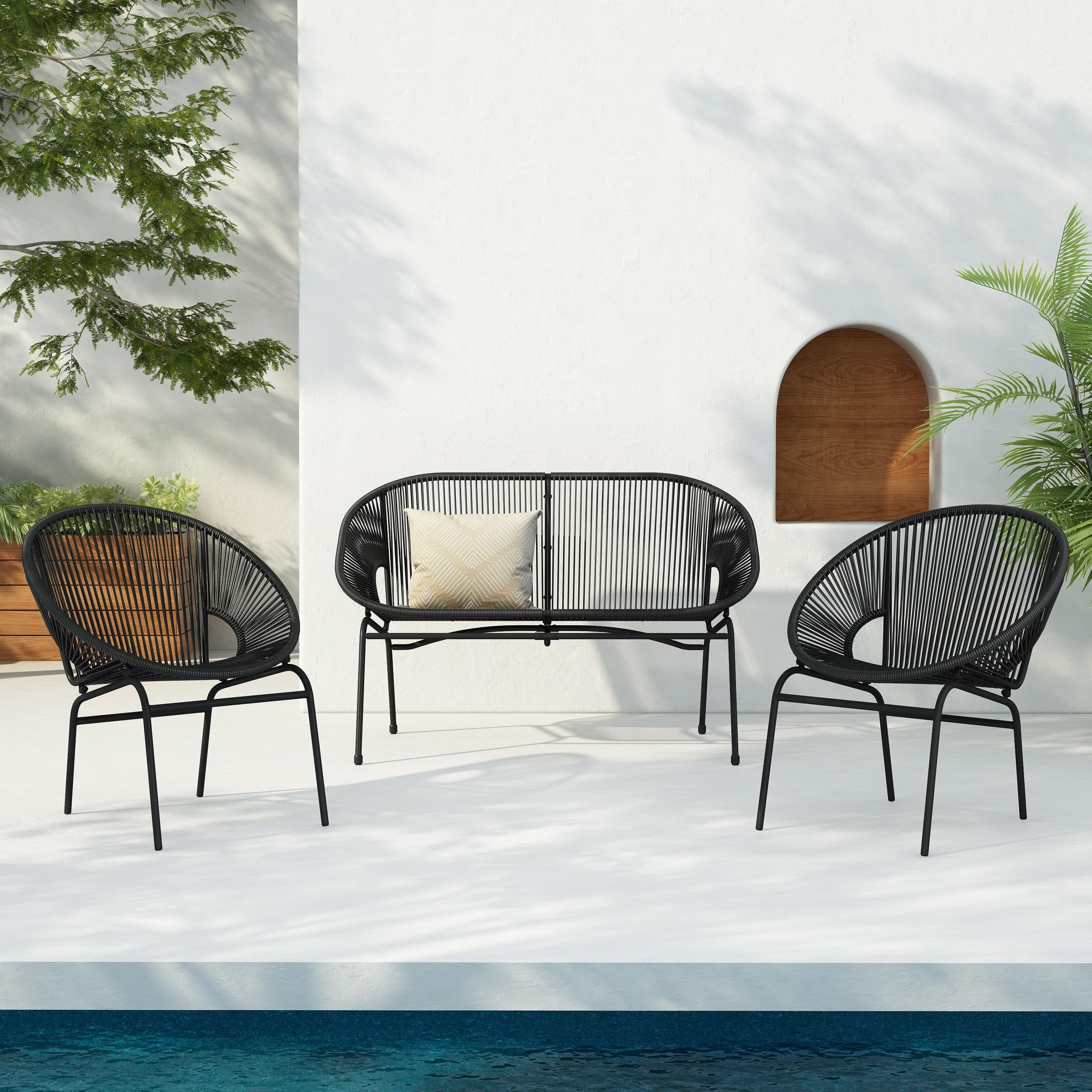 Christopher Knight Home Bravona 3 Piece Outdoor Conversation Set With Pe Rattan Weave And Iron Frame