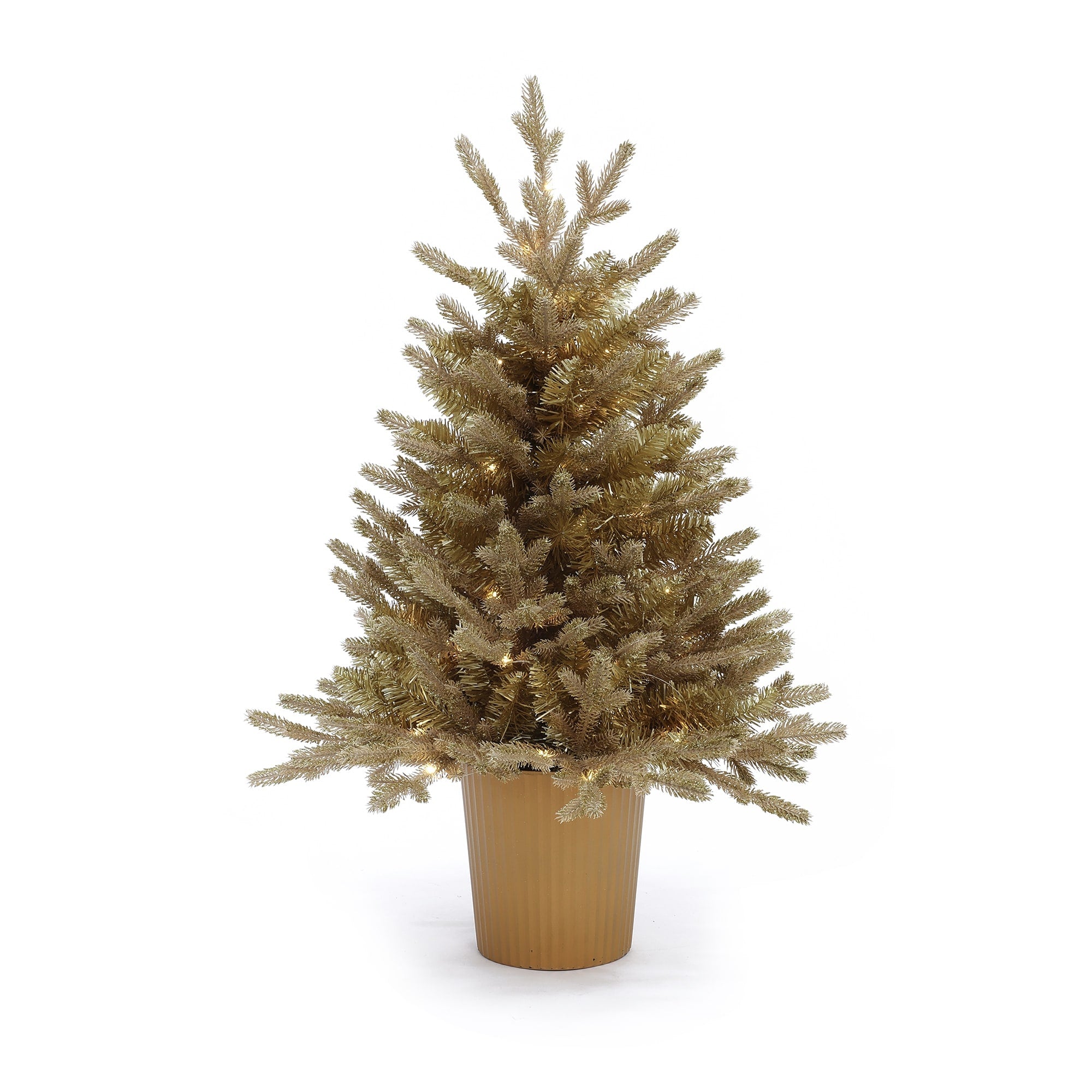 3Ft Gold Branches Artificial Christmas Tree With Battery Op Lights Gold Pot 36 H X 24 Diameter