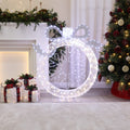 3Ft Lighted Silver White Ornament W Snowflake Wreath Holiday Decoration