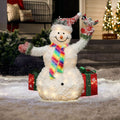 3Ft Lighted White Tinsel Frosted Snowman With Bird Outdoor Holiday Decoration