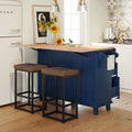 3Pcs Sets Farmhouse Kitchen Island With 2 Seatings Drop Leaf Cabinet Drawers Towel Rack