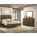3Pc Brown Architectural Paneling Bed Dresser Mirror Wooden Bedroom Furniture Set