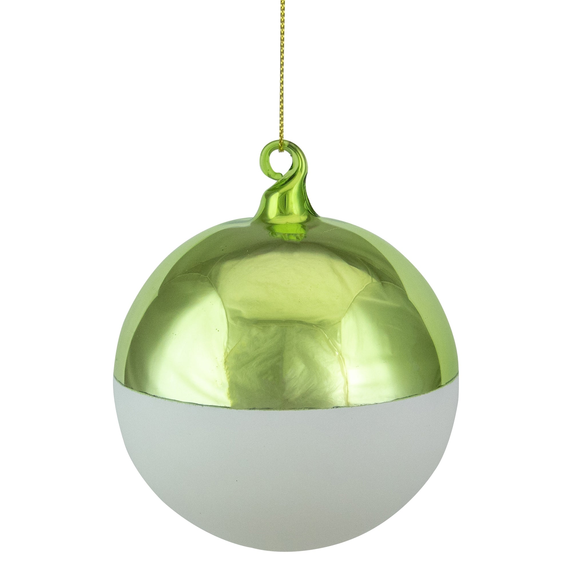 3 Lime Green And White Striped Christmas Glass Ornament