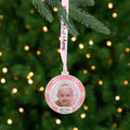 3 Pink And Silver Plated Babys First Christmas Framed Ornament With Crystals