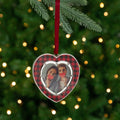 3 Silver Plated Buffalo Plaid Heart Shaped Picture Frame Christmas Ornament