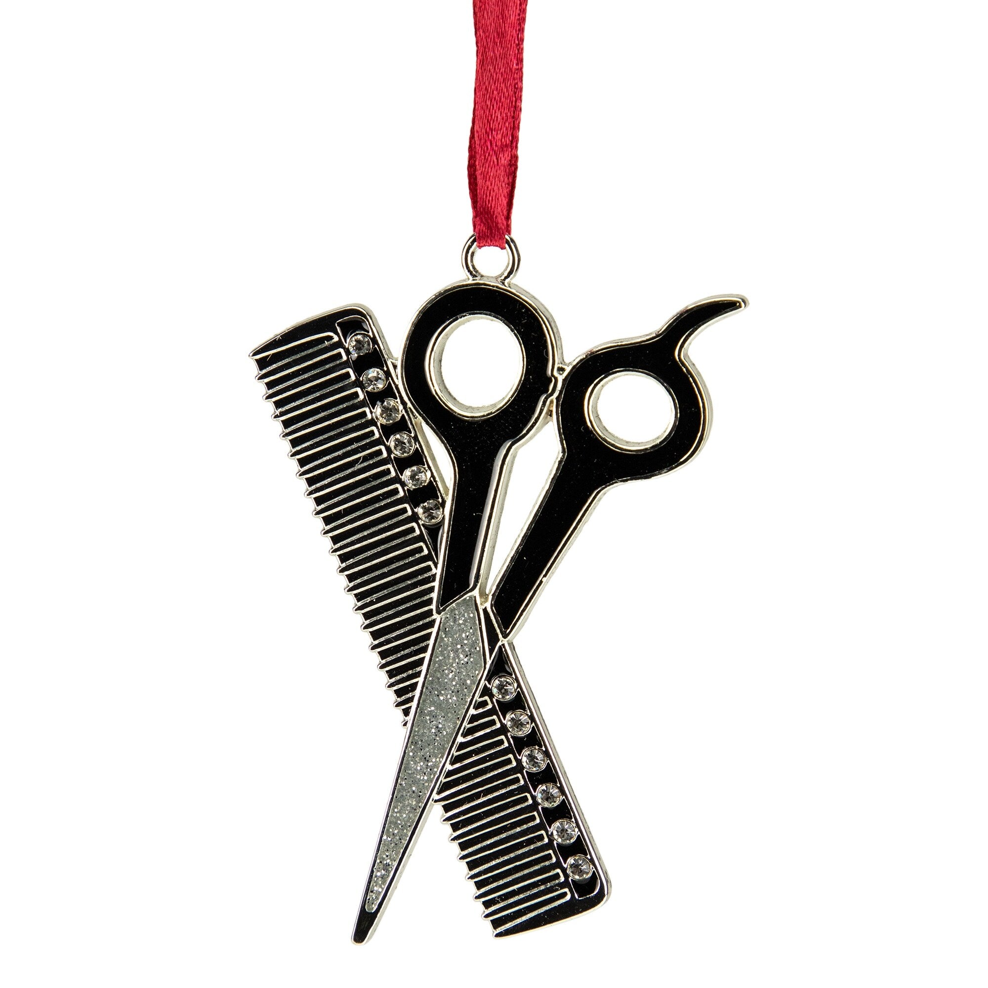 3 Silver Plated Barber Scissors And Comb Christmas Tree Ornament With European Crystals