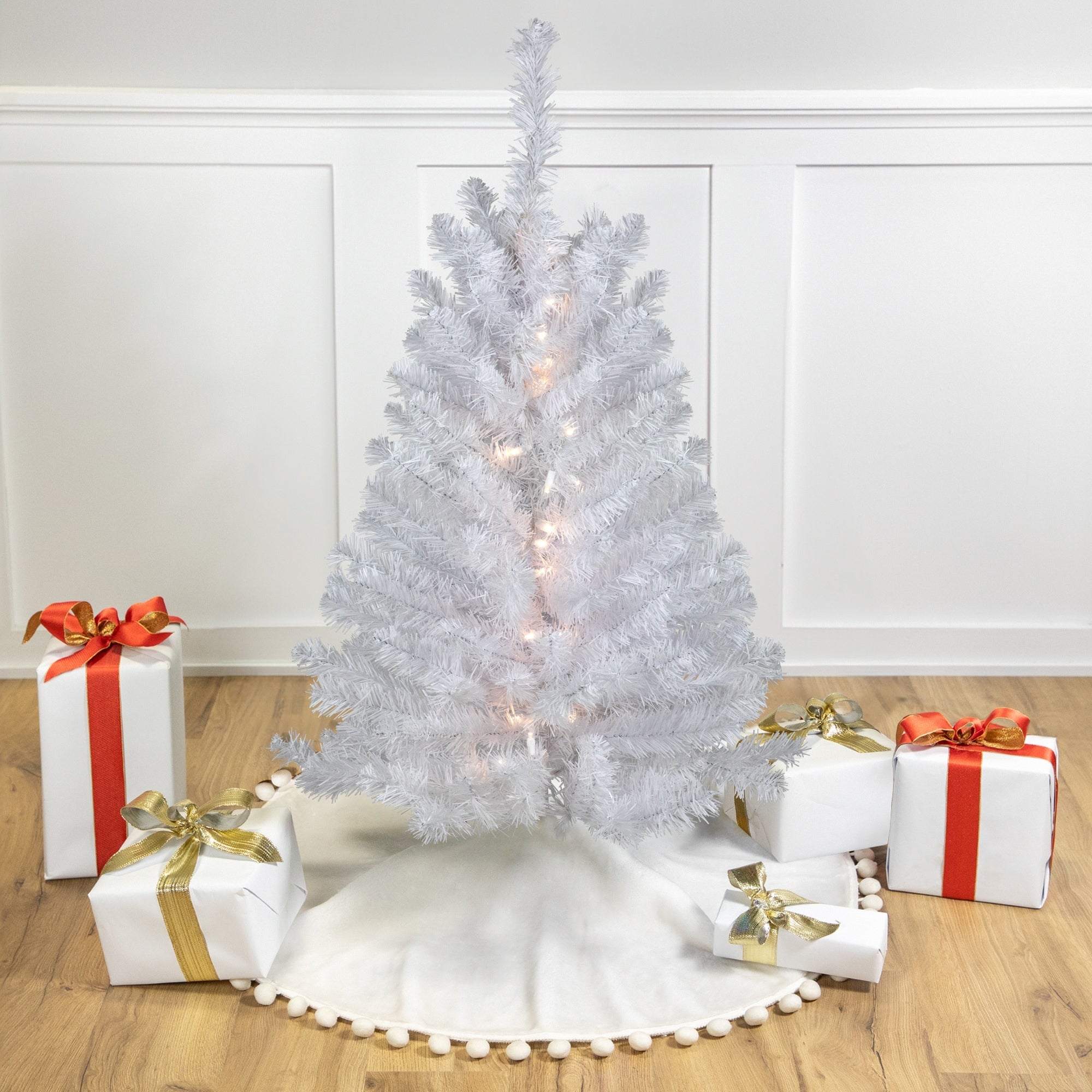 3 Pre Lit Led Snow White Medium Artificial Christmas Tree Clear Lights
