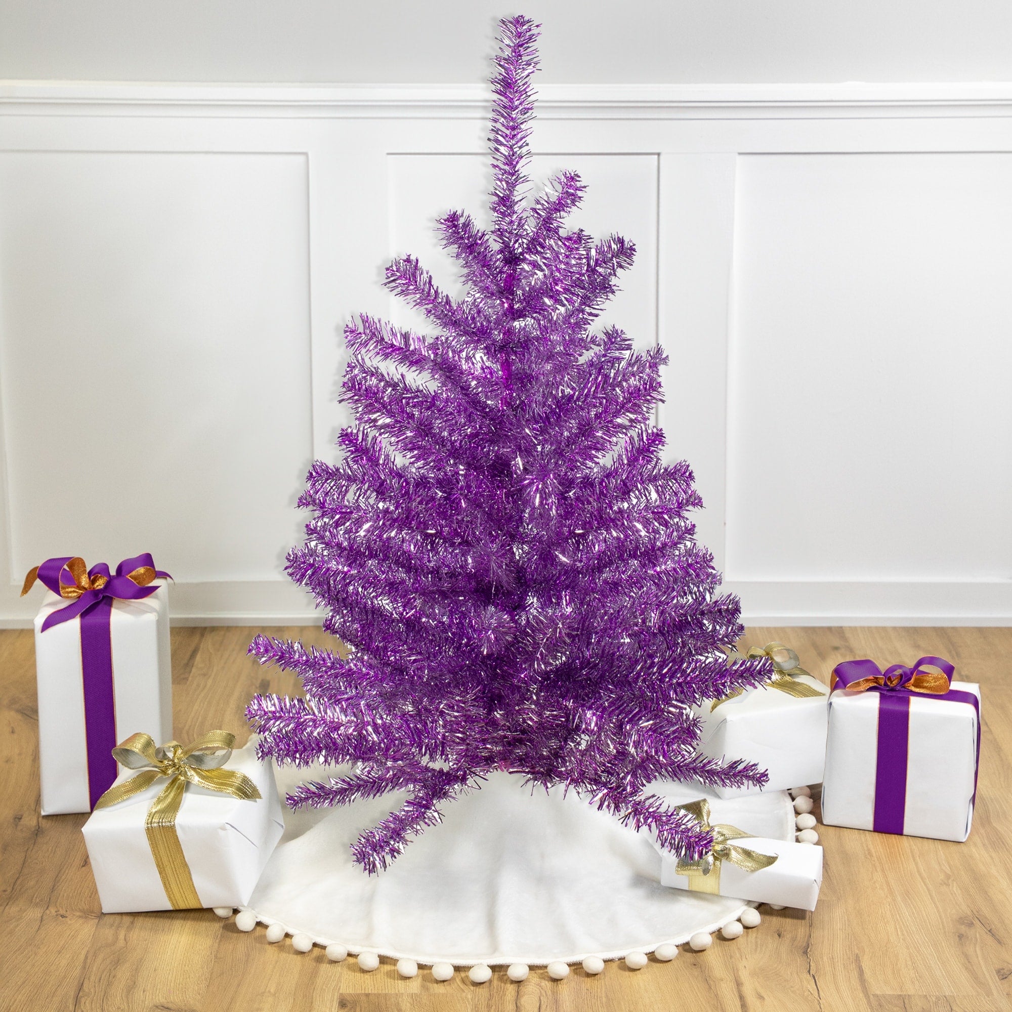 3 Metallic Purple Tinsel Artificial Christmas Tree Unlit 3 Foot