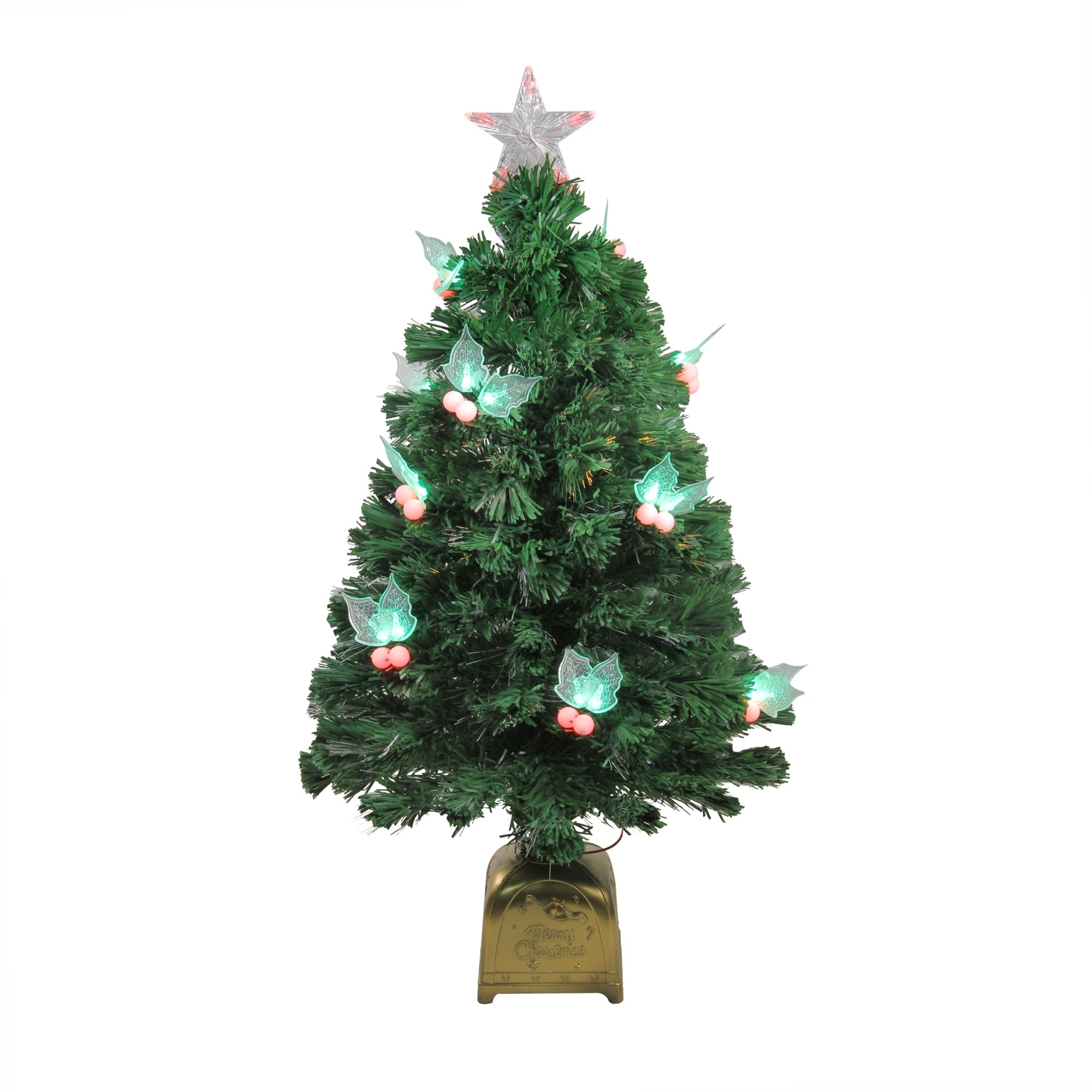 3 Pre Lit Fiber Optic Christmas Tree With Led Holly Berries