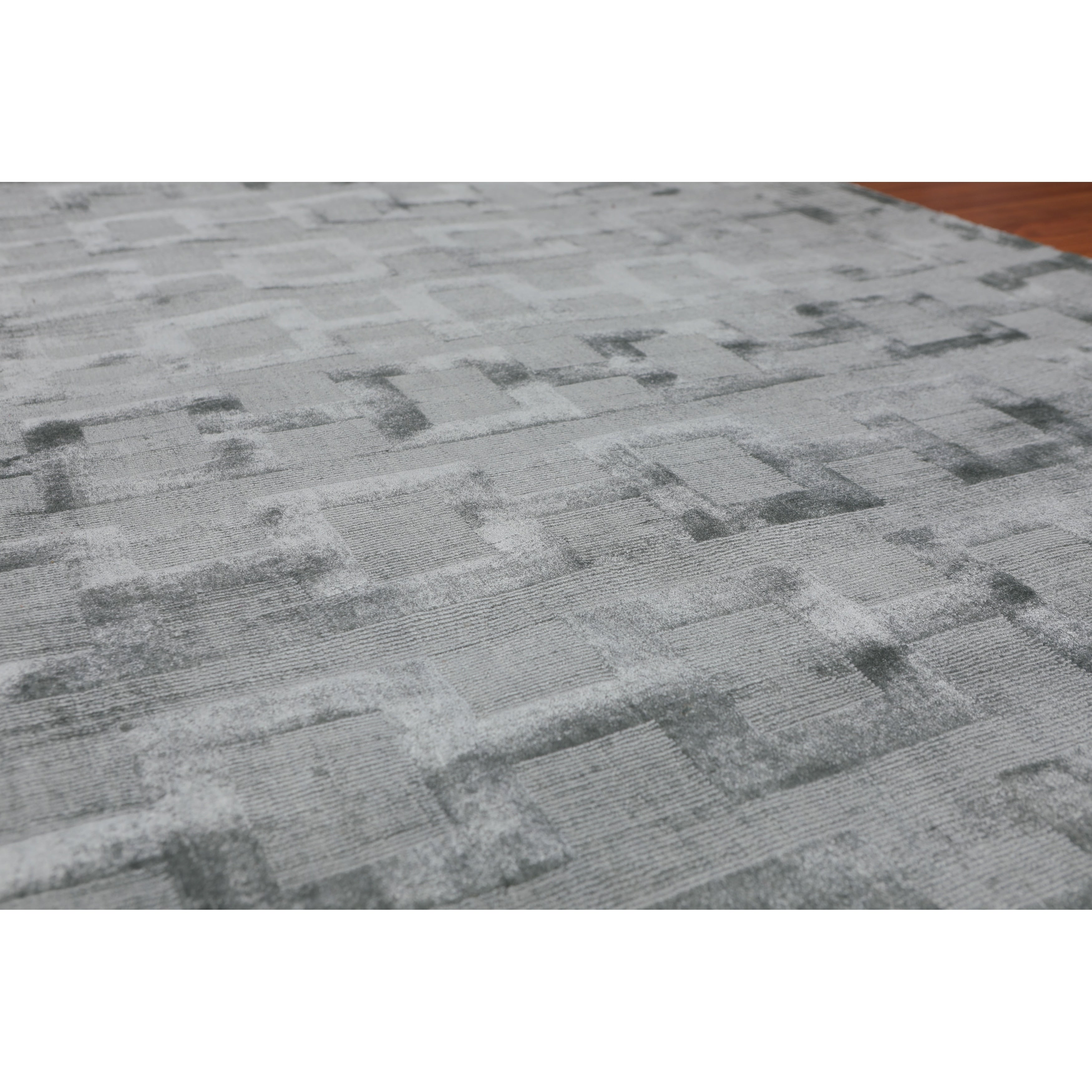 3X5 Hand Tufted Bamboo Silk Loop N Cut Pile Geometric Oriental Area Rug Tone On Tone Aqua Color 3 X 5