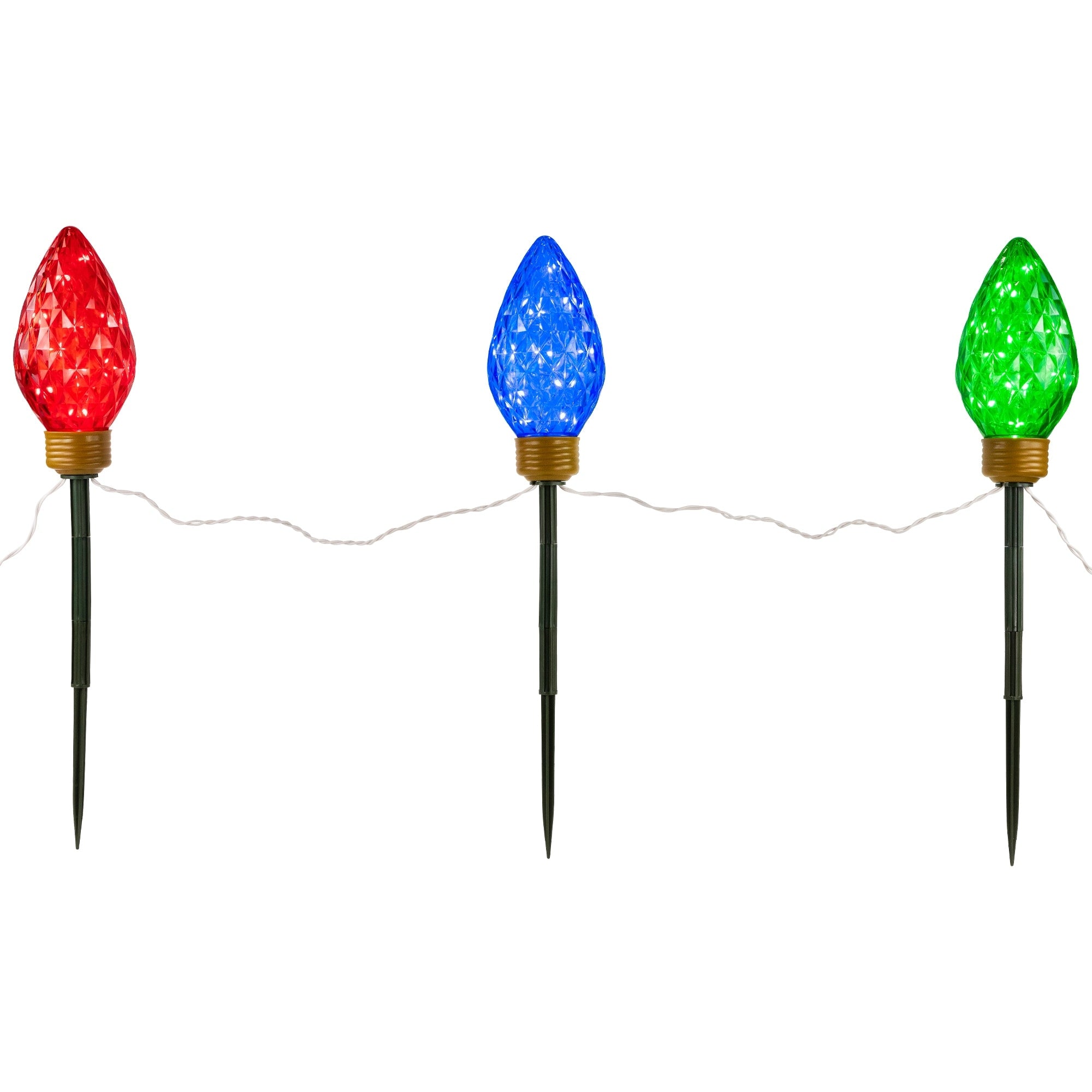 Set Of 3 Lighted Led Jumbo C9 Bulb Christmas Pathway Marker Lawn Stakes Multi Color N A