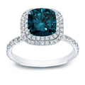 Auriya 3 Carat Tw Cushion Cut Halo Blue Diamond Engagement Ring 18K White Gold