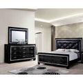 3Pc Black Upholstered Headbaord Bed Dresser Mirror Modern Tufted Bedroom Set