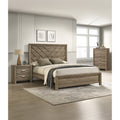 3Pc Contemporary Chevron Patterned Headboard Panel Bed Chest Nightstand Light Brown Finish Furniture