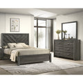 3Pc Contemporary Chevron Patterned Headboard Panel Bed Dresser Mirror Gray Finish Furniture