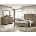 3Pc Contemporary Chevron Patterned Headboard Panel Bed Dresser Mirror Light Brown Finish Furniture