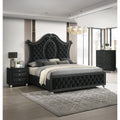 3Pc Glam Black Tufted Headboard Luxurious Upholstery Diamond Patterned Panel Bed Chest Nightstand Set Furniture