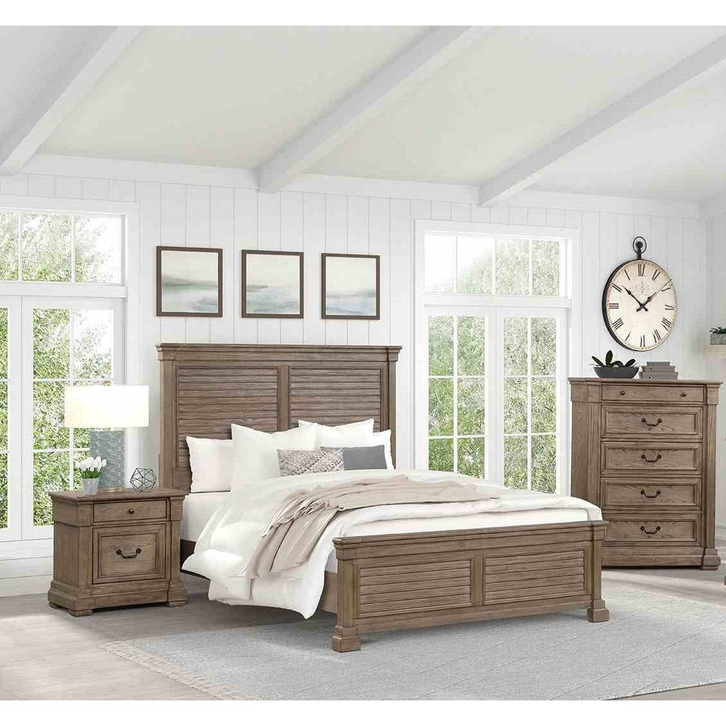 3Pc Gray Finish Bed Chest Nightstand Wooden Bedroom Set