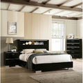 3Pc Led Bed Nightstand W Usb Charging Port Chest Black High Gloss Finish Bedroom Set