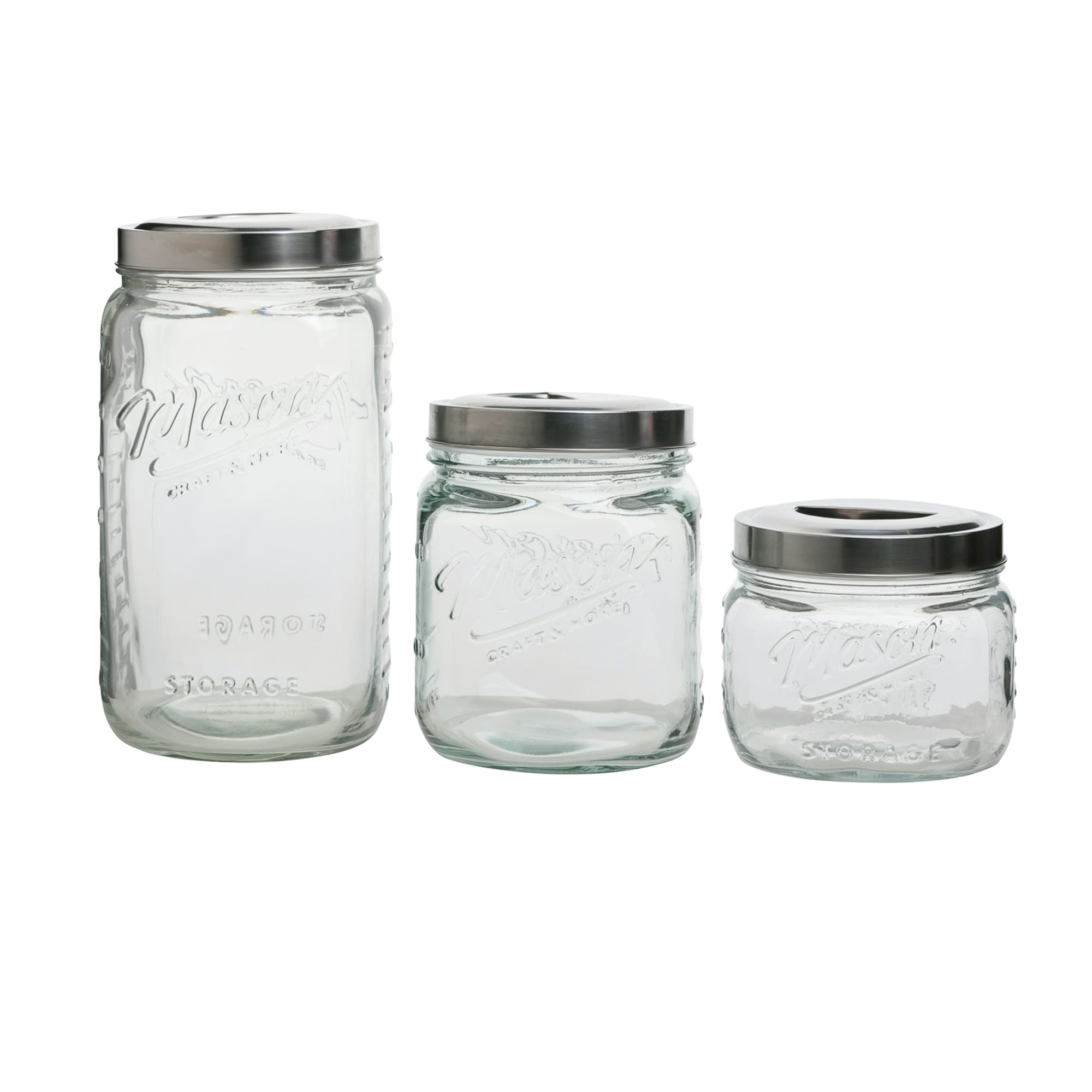3Pc Mason Glass Pop Up Canister Set
