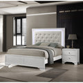 3Pc Modern Led Backlit Light Upholstered Tufted Headboard Panel Bed 2X Nightstand Set Crisp White Finish Furniture