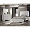 3Pc Modern Led Backlit Light Upholstered Tufted Headboard Panel Bed Dresser Mirror Set Crisp White Finish Furniture